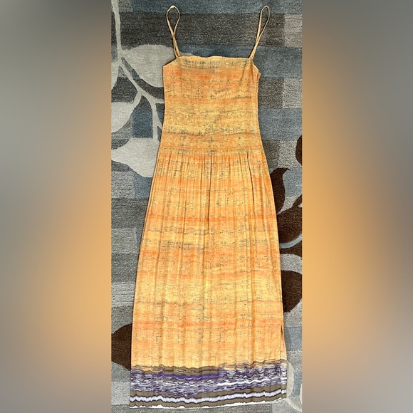 Ellie Tahari Sleeveless Strappy Dress w Plisse Bodice in Marigold Cat Eye Print - Picture 3 of 8